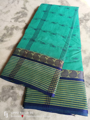 Balorampal Self Design Tant Pure Cotton Saree(Blue, Mustard)