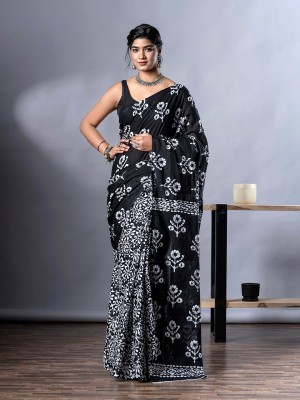 NaiNath Fab Printed Handloom Pure Cotton Saree(Black)