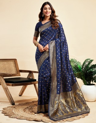 Samah Woven, Embellished Banarasi Silk Blend, Jacquard Saree(Blue)