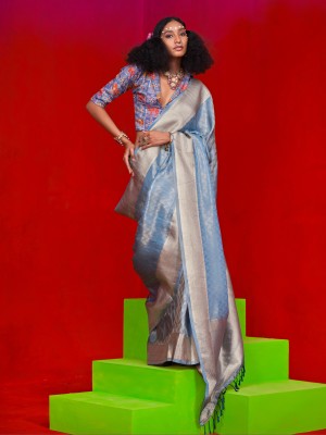 Sareemall Woven Bollywood Tissue Saree(Light Blue)