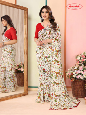 Anand Sarees Floral Print, Paisley, Animal Print Bollywood Georgette Saree(Multicolor)