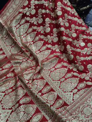 NISA silk creation Self Design Banarasi Silk Blend Saree(Red)