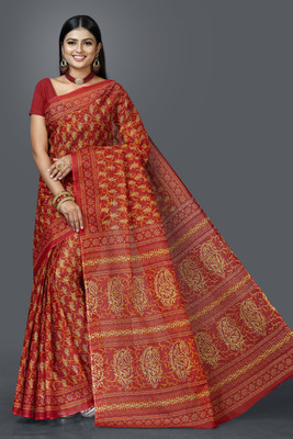 SHANVIKA Printed Daily Wear Pure Cotton Saree(Red)