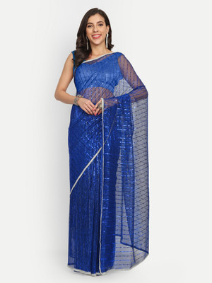 lts label tripti saxena Embellished Bollywood Lycra Blend Saree(Blue)