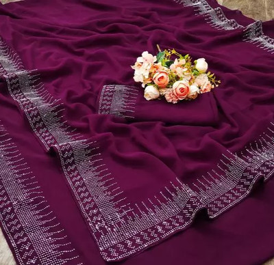 DHRAM CREATION Solid/Plain Bollywood Georgette Saree(Purple)
