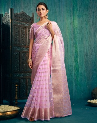 SIRIL Woven, Self Design Banarasi Organza Saree(Pink)