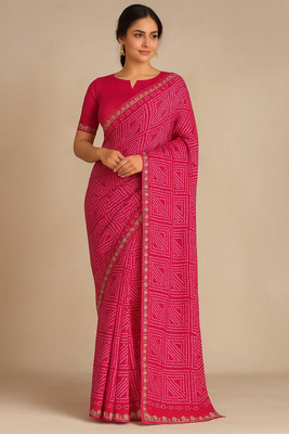 mb shoppee Printed Bandhani Georgette Saree(Pink)