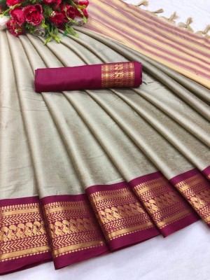 het designer studio Printed, Paisley, Digital Print, Blocked Printed, Woven, Graphic Print, Checkered Banarasi Jacquard, Art Silk Saree(Cream)