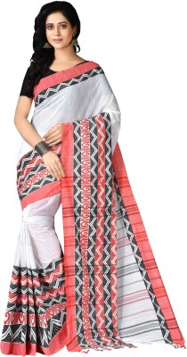 crochetin Woven Handloom Handloom Pure Cotton Saree(Red, White, Black)