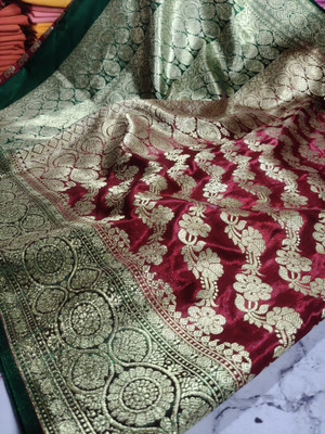 NISA silk creation Embellished Banarasi Satin Saree(Maroon)