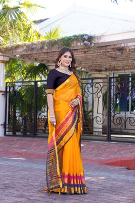 Aarunika SBT Solid/Plain Bollywood Organza Saree(Yellow)