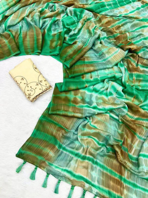 hitesh pahuja Tie-Dye, Embroidered, Floral Print Bollywood Silk Blend Saree(Green, Blue)