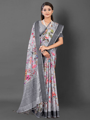 Divastri Printed Daily Wear Silk Blend Saree(Grey)