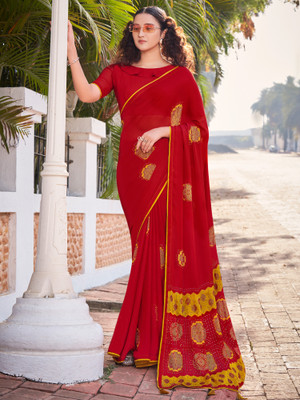 Sareemall Printed Bollywood Silk Blend Saree(Red)