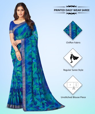 Samah Printed, Embellished Bollywood Georgette, Chiffon Saree(Gold, Blue)