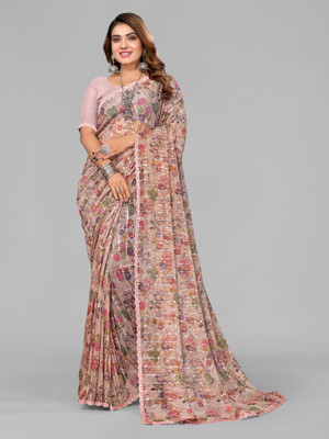 AKFABRICS Embellished Bollywood Lycra Blend Saree(Pink)
