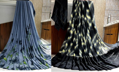 Sanjana Silk Floral Print Bollywood Georgette Saree(Pack of 2, Grey)