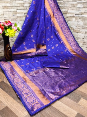 Jay Pal Self Design Banarasi Jacquard Saree(Blue)