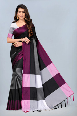 Divastri Color Block Arani Pattu Art Silk Saree(Black)