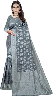siddharth textiles Self Design Banarasi Cotton Silk Saree(Grey)