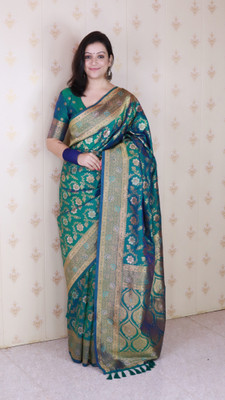 SUDIPTA Embroidered Banarasi Pure Silk Saree(Green)