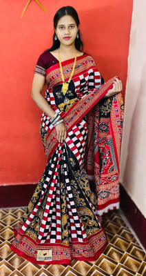 ARTFULTHREADS Printed Sambalpuri Pure Cotton Saree(Multicolor)