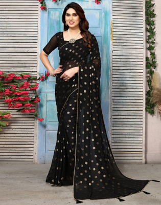 Samah Geometric Print, Printed, Embellished Bollywood Georgette Saree(Black)