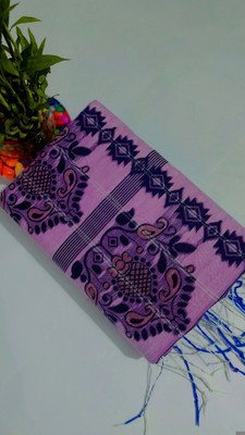 DPTEXTILE Woven Jamdani Cotton Blend Saree(Purple)