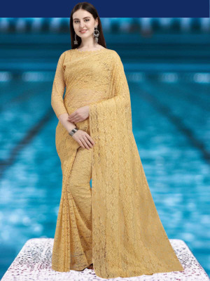 NORAFLEX Self Design Bollywood Net Saree(Cream)