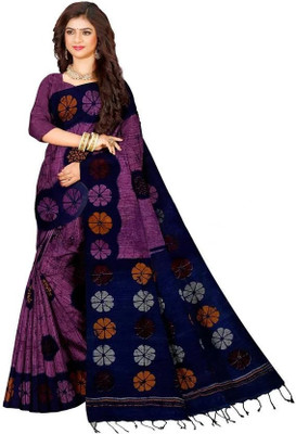 makalitraders Self Design Sambalpuri Cotton Blend Saree(Dark Blue, Purple)
