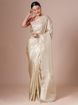 Sareemall Woven Bollywood Tissue Saree(Cream)