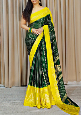 radhe creation Embellished Bollywood Chiffon, Georgette Saree(Green, Yellow)