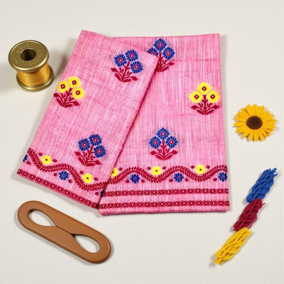 SellZone Woven Mekhela Chador Cotton Blend Saree(Pink)