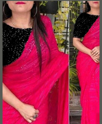 DHARM CREATION Self Design Bollywood Georgette Saree(Pink)