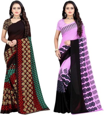 Leelavati Printed Daily Wear Georgette Saree(Pack of 2, Purple, Brown)