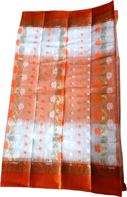 NAKSHATRA CREATION Graphic Print Garad Cotton Silk Saree(Orange, White)
