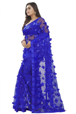 Adroit Management Embroidered Bollywood Net Saree(Blue)