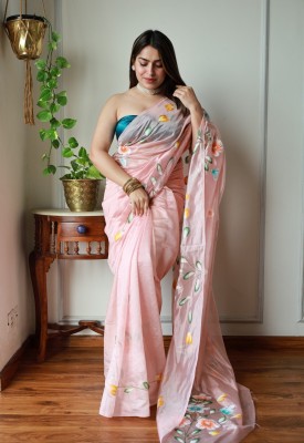 WONAYA Floral Print Bollywood Organza Saree(Pink)