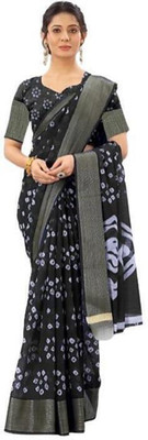 Adrika Solid/Plain Bandhani Cotton Silk Saree(Black)