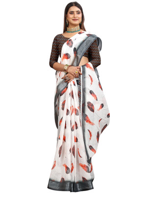HouseOfCommon Self Design Kanjivaram Pure Cotton, Cotton Linen Saree(White)