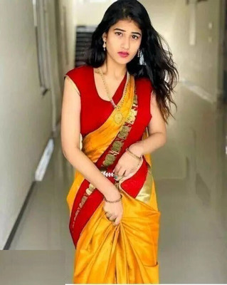 Vishal Creations Woven Banarasi Cotton Silk Saree(Yellow)