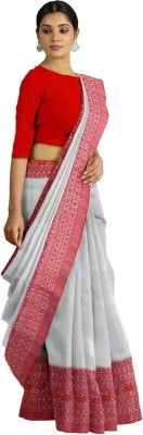 Shri Boutique Striped Tant Cotton Blend Saree(Red, White)