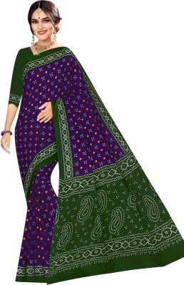 SARITA SAREES Printed Bandhani Pure Cotton Saree(Purple)