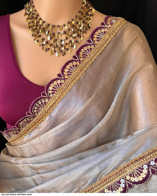 SARETRA MALL Solid/Plain Bollywood Georgette Saree(Purple)