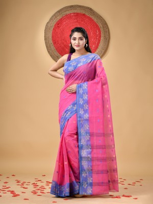 Desh Bidesh Woven, Self Design, Paisley, Striped Handloom Handloom Cotton Blend, Pure Cotton Saree(Pink)