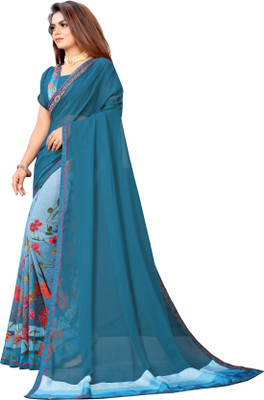 VARNI DESIGNER HUB Printed Bollywood Georgette Saree(Dark Blue)