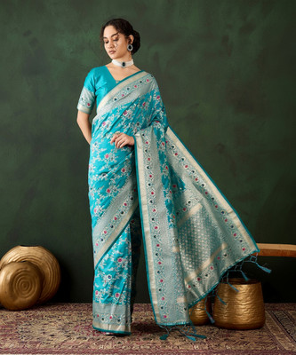 Sangria Woven Banarasi Silk Blend Saree(Blue)