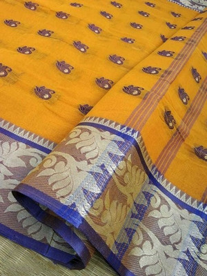 p fashion Solid/Plain Tant Pure Cotton Saree(Yellow)