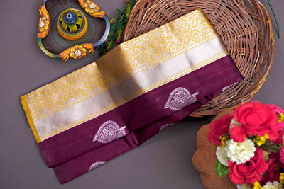 sheladiya Solid/Plain Kanjivaram Pure Silk, Art Silk Saree(Brown)