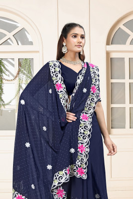ViTRAG Fashion Embroidered Bollywood Georgette Saree(Dark Blue)